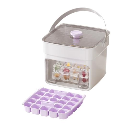 Press-Release Ice Cube Tray with Storage Bin & Ice Shovel Large Capacity Ice Mold for Freezer Leak-Proof Stackable BPA-Free Ice Maker for Home Party
