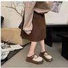 Fashion Women's Fashion New Style Closed Toe Slippers One Foot Soft Flat Rubber Comfortable Height Increase PU Basic Fabric Casual Shoes