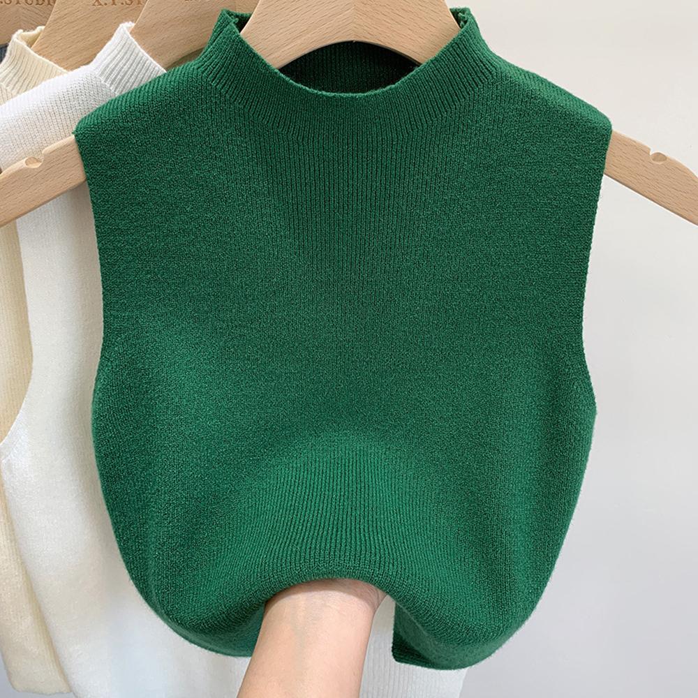 Women's Vest Tank Solid Color Knitted Tees Cropped Camisole Sweater Half-turtleneck Spring Autumn Sleeveless