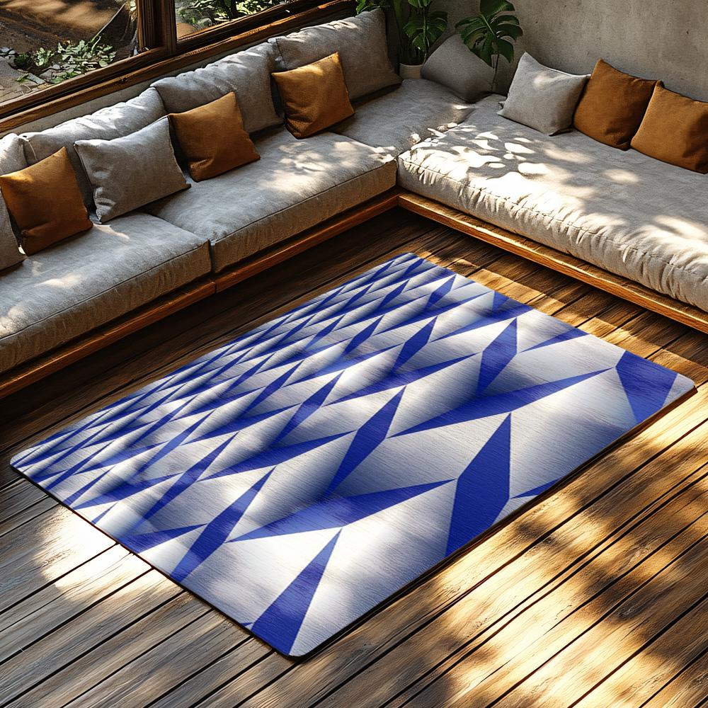 Tuniu Geometric Blue White Modern Rug Non-Slip Area Floor Mat for Living Room Bedroom