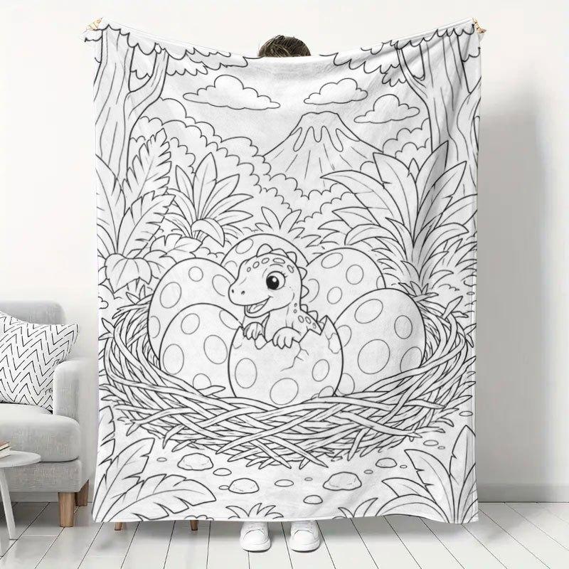 1pc Dinosaur Hatching Style Fleece Blanket, Home Nap Blanket, Cute Jurassic Style Skin-Friendly Warm Blanket, Bedroom Sofa Nap Throw Blanket Universal