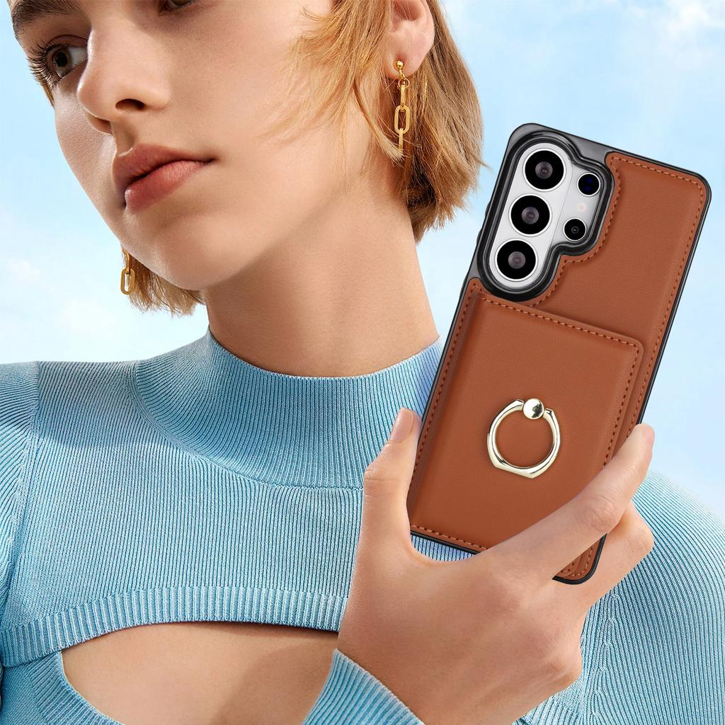 Ring Holder Vertical Card Solt Wallet Leather Case For Samsung S26 Ultra S25 Plus S24 S23 A16 A26 A36 Skin Feeling Stand Cover