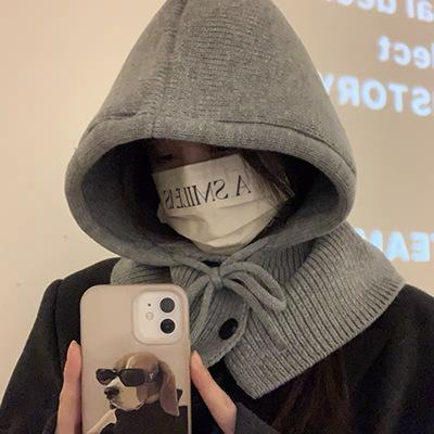 Korean Version Balaclava Hat Women'S Autumn And Winter Outdoor Thickened Warm Hat Scarf Body Knitted Ear Protection Wool Hat