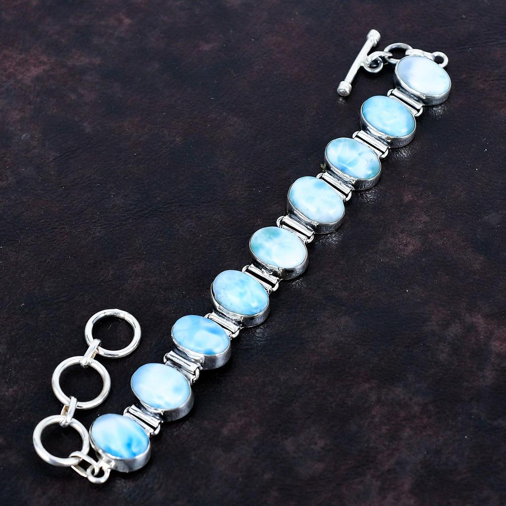 Larimar Bracelet Gemstone Bracelet Elegant Jewelry 925 Sterling Silver Bracelet Adjustable Chain Bracelet Handmade Bracelet Engagement Gifts