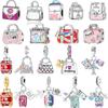 925 Silver Charms Suitcase Travel Bag Airplane Beads Pendant Bracelets Necklaces Womens DIY Jewelry Gift