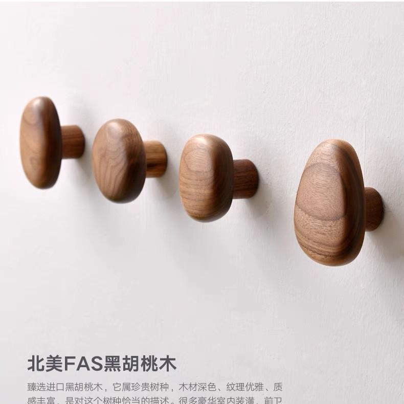 Stone-Shaped Hooks-Solid Wood No-Drill Wall Mount Organizer Nordic Entryway Rack for Jackets Bags Bathroom Towels