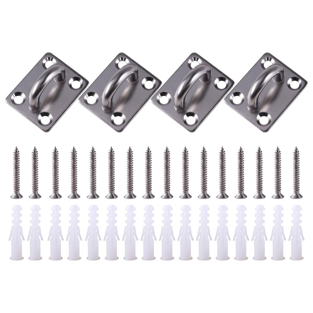 4pcs 304 Stainless Steel Ceiling Hooks Pad Eye Plate U Shape Loop Screws Mount Multifunctional Wall Mount Hook Loops