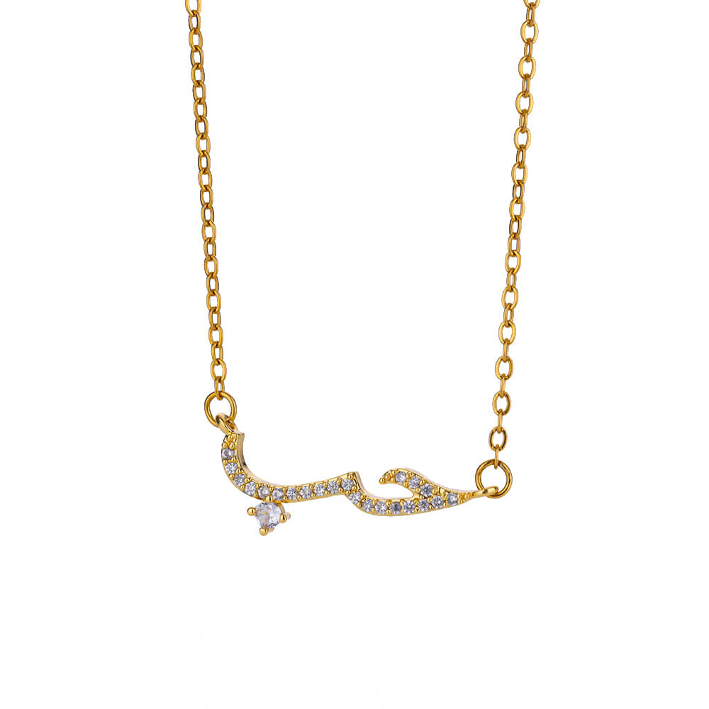Luxury Zircon Arabic Necklace For Women Love Letter Pendant Stainless Steel Gold Color Clavicle Chain Couple Jewelry Gift