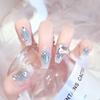 24Pcs Pink Silver Glitter Diamond Fake Nails Long Ballerina Press On Nails Reusable False Nail Tips Set