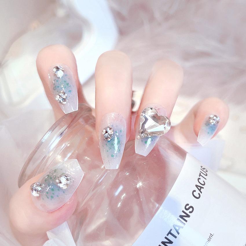 24Pcs Pink Silver Glitter Diamond Fake Nails Long Ballerina Press On Nails Reusable False Nail Tips Set