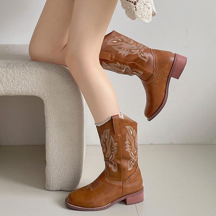 Maillard Western-Cowboystiefel mit dickem Absatz Damen-Ritterstiefel 2025 neue Sommer-Dünne kleine Höhe erhöhend Kurzstiefel