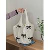 Retro Polyester Knit Tote Bag for Women Bow Woven Shoulder Handbag KTB