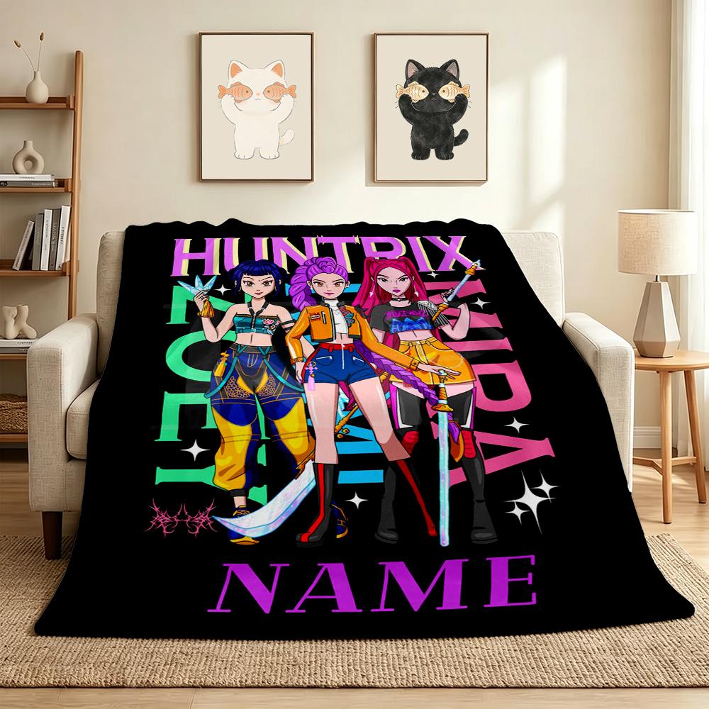 Custom Name Huntrix Squad Flannel Blanket Throw Blanket Soft Warm Sofa Bed home Decor Unique Gift