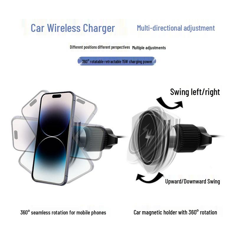 15W Magnetic Wireless Car Charger & Phone Holder for Apple/Android