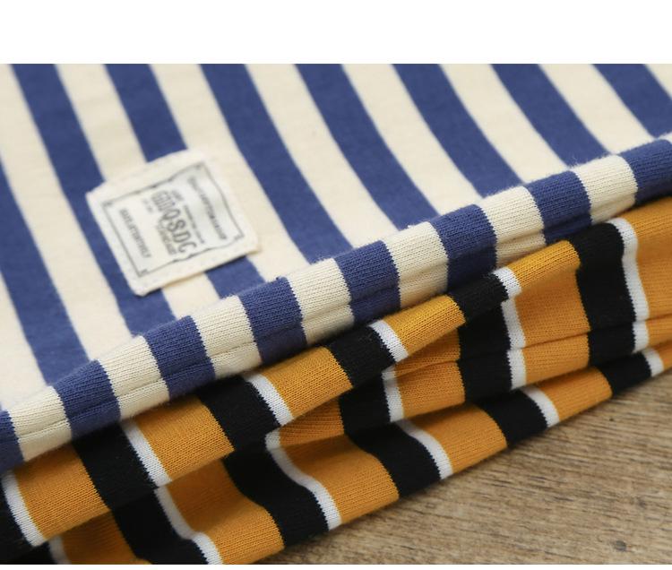 Vintage Sailor Striped Cotton Polo Shirt for Men - Summer Short Sleeve Turn-Down Collar