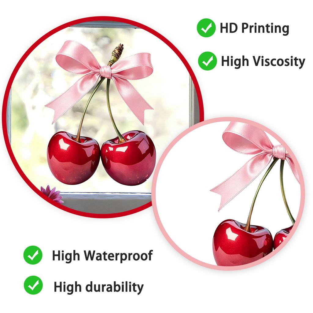 Cherry Bow Static Window Cling Self Adhesive Removable Glass Decal Bedroom Balcony Decor