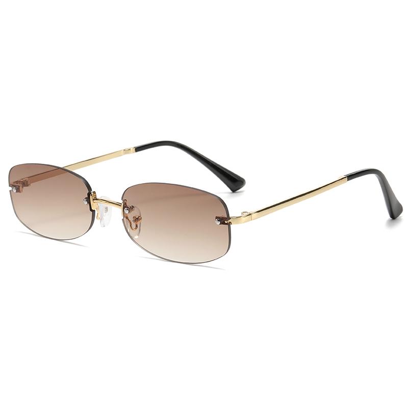 Retro Fashion Frameless Elliptical Sunglasses Women High Quality Metal INS Concave Street Photography Glasses