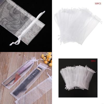 50 Stück Weißer Zugband Organza Faltbarer Handfächer Party Hochzeit Geschenkbeutel X3UC
