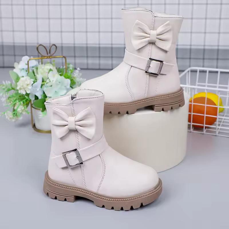 Autumn and Winter Girls Boots Bow Kids Buckle Cool Solid Color Toddler Girls Shoes Children Casual Boots Versatile Martin Boots