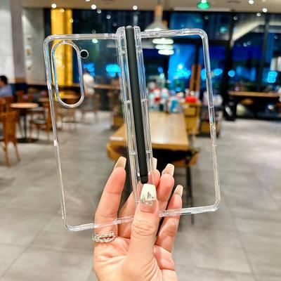 Transparent Phone Case with Stylus For Samsung Galaxy Z Fold 6 5 4 3 Fold6 Fold5 Fold4 Fold3 5G Pen Slot Hinge Protection Cover