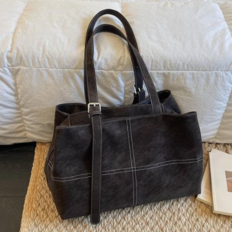 Vintage Suede Tote Bag for Women Large Capacity Casual Shoulder Bag Retro Cross Quilting Soft Hobo Handbag for Daily Commute Work Shopping Travel