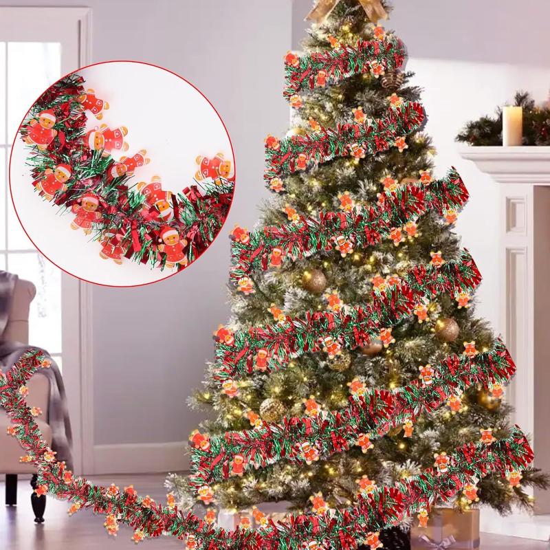 2M Christmas Tinsel Ribbons Indoor Party Decor Diy Christmas Tree Home Bar Decoration Santa Claus Ribbons Wreath Decor Ornaments