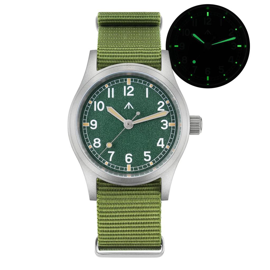 Militado ML12B 38mm Militäruhr VH31 Quarzwerk Gewölbtes Saphirglas C3 Leuchtend Vintage Uhren 100m Wasserdicht