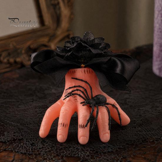 Spider Decoration Hairpin Halloween Hair Clip for Women, Girls, Realistic Severed Hand with Black Rose And Spider, Horror Accessory Party Bow