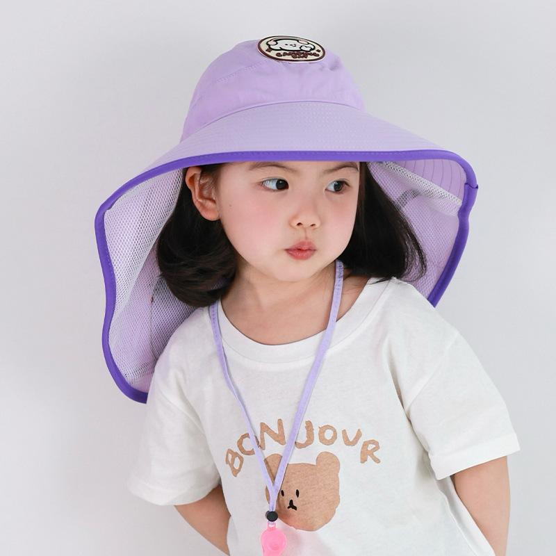 Spring and Summer Children's Face Covering Breathable Sun Hat Cartoon Large brimmed Shawl Hat Travel Neck Protection Thin Sun Hat Boys and Girls