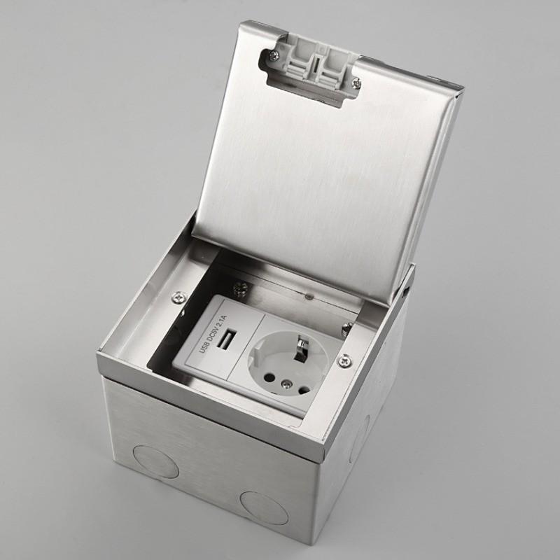 Embedded Invisible Floor Socket Stainless Steel Marble Style Universal Three Hole Flat USB Charging Power Socket