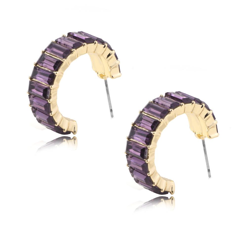 

Glass Vibrant Gem Stud Earrings With Modern Geometric Shapes For Daily Wear Purple