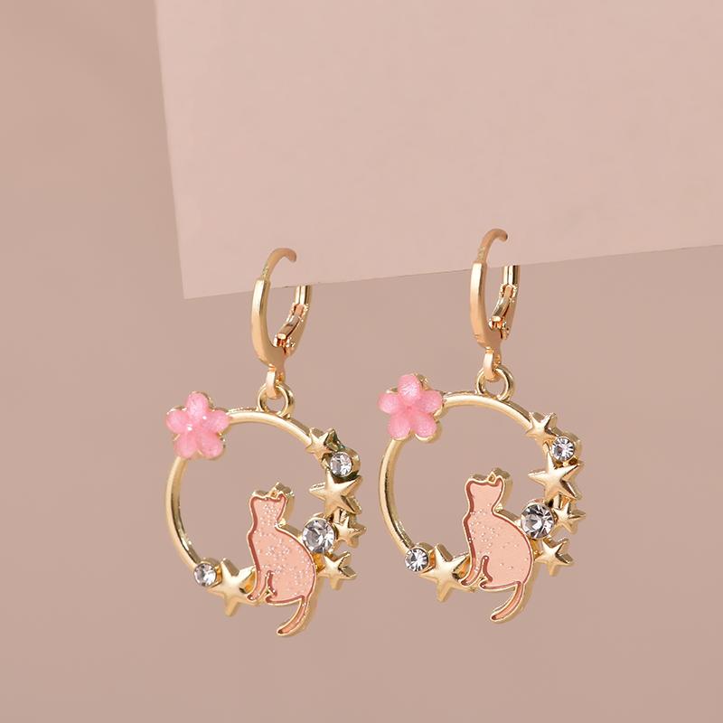 Colorful Aesthetic Animal Cat Rabbit Koi Dragon Earrings For Women Girls Enameled Delicate Gold Color Hoop Earrings Jewelry Gift