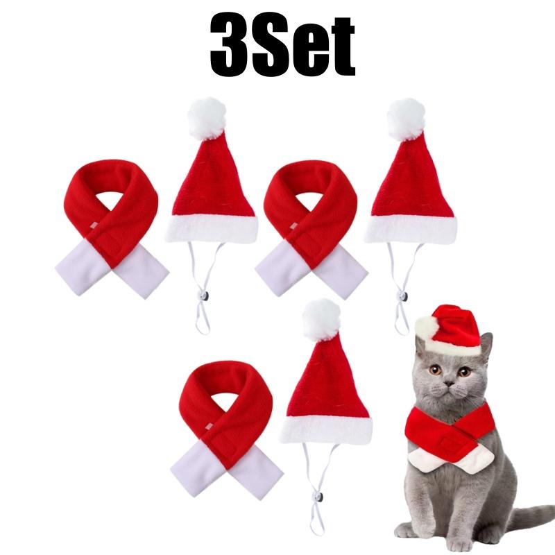 Christmas Hat Scarf Cute Small Dogs Cat Beanie Hat Pet Puppy Adjustable Santaa Hat Xmas Costume Outfit Set for Party Photo Props