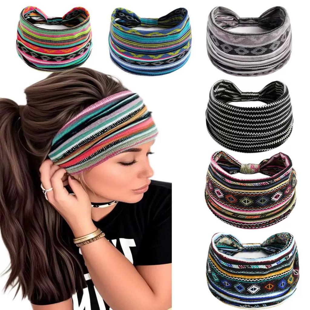 Bohemian Cashewblumen Elastisches Sport-Stirnband für Damen – Breiter Rand Haarreif zum Gesichtswaschen