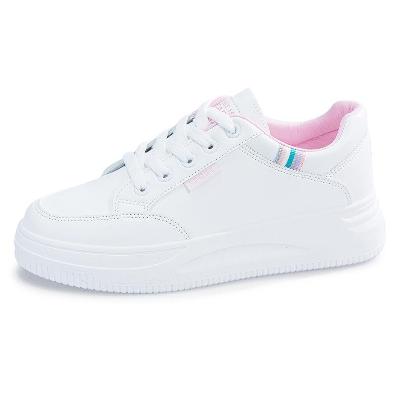Women's Shoes Board White Thick Soled Sponge Student Sports Casual Low Top Leather Surface Height Increase