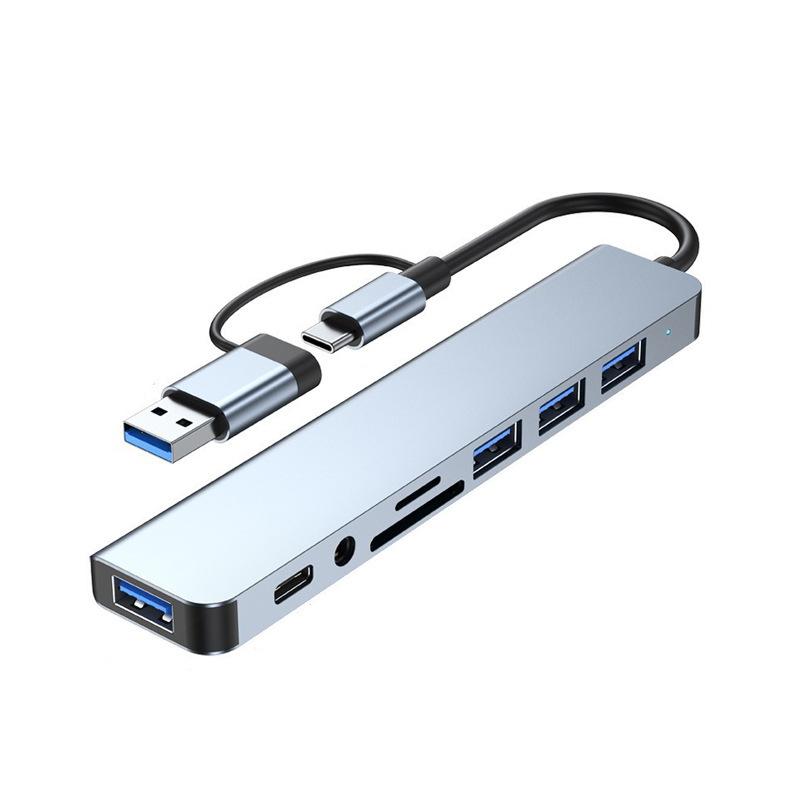 8-in-1 multi-functional SD/TF card reader docking station with dual Type-C connectors,expands laptop mobile device data access
