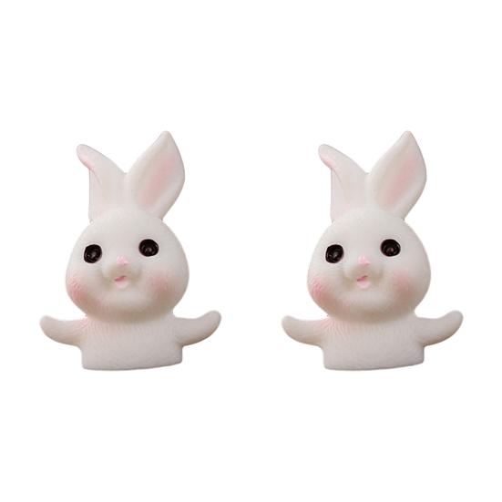2Pcs Fashion Adorable Eco-friendly Resin Rabbit Zodiac Micro Landscape Ornament for Desktop