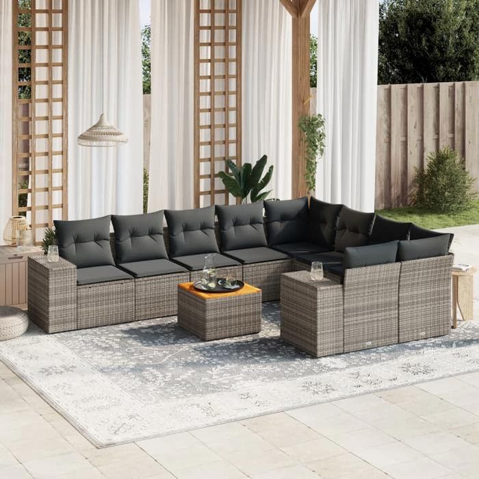 VidaXL Salon de Jardin avec Coussins 10 pcs, Canapés de Terrasse, Ensemble de Meubles de Patio, Mobilier d'Extérieur, Gris 3257936