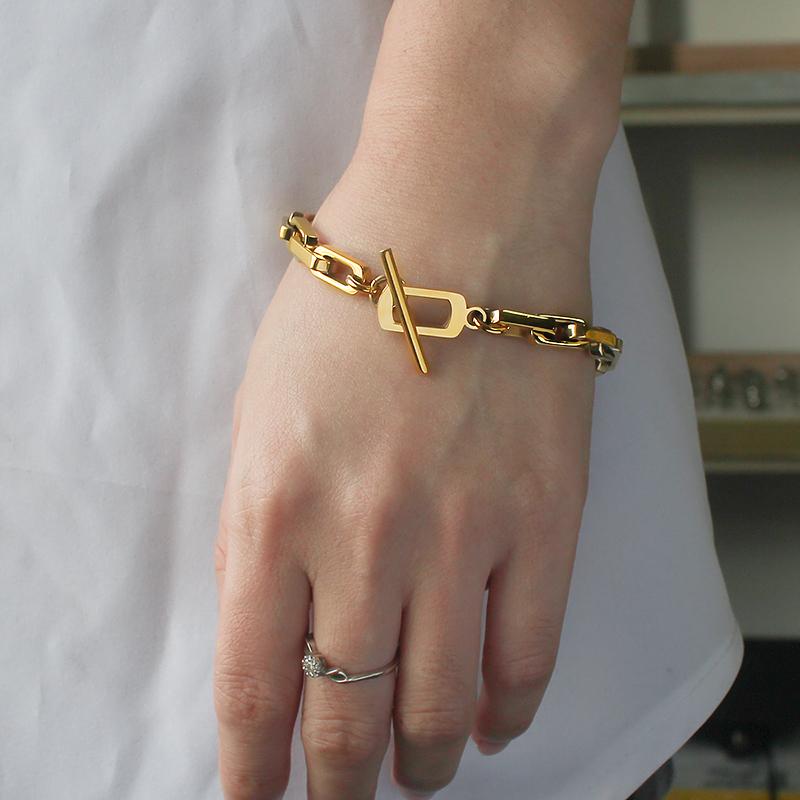 Stainless Steel Geometric Link Chain Bracelets for Women Men T Bar Lock Clasp Hand Jewelry Gifts Trendy Bracelets