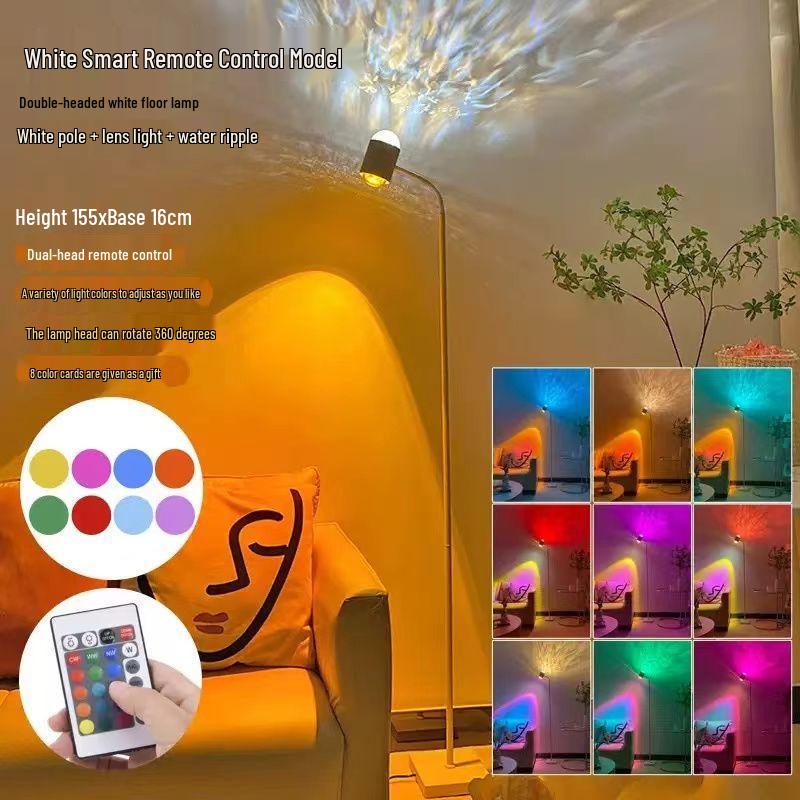 High-End Double-Head Sunset Floor Lamp: Water Ripple Iron Design for Living Room Atmosphere