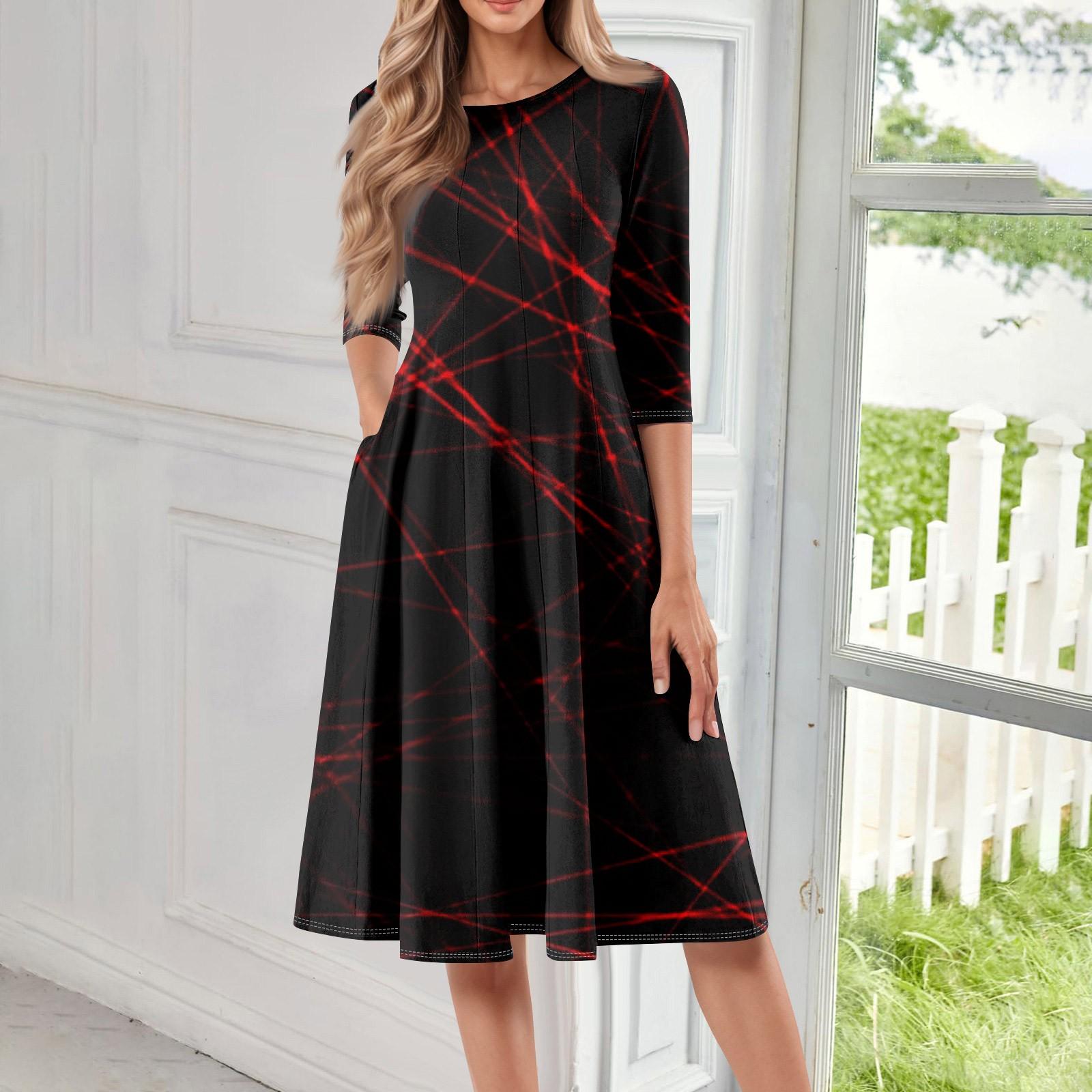 

Женское повседневное модное миди-платье с круглым вырезом, рукавом три четверти и принтом на Хэллоуин XL