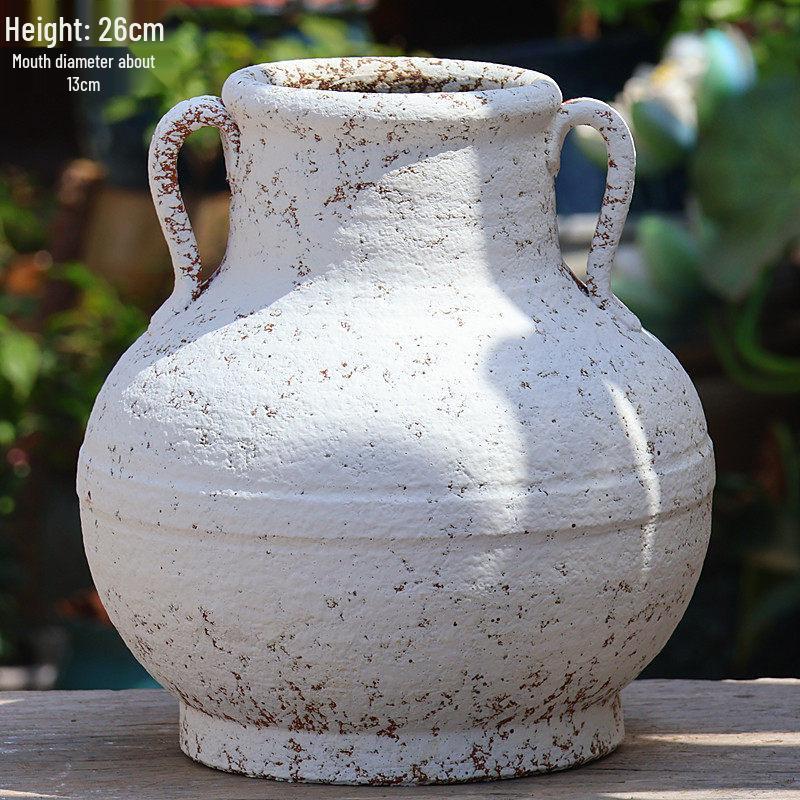 Retro White Coarse Pottery Jar - Large Bougainvillea Bamboo Turtle Back Flower Pot