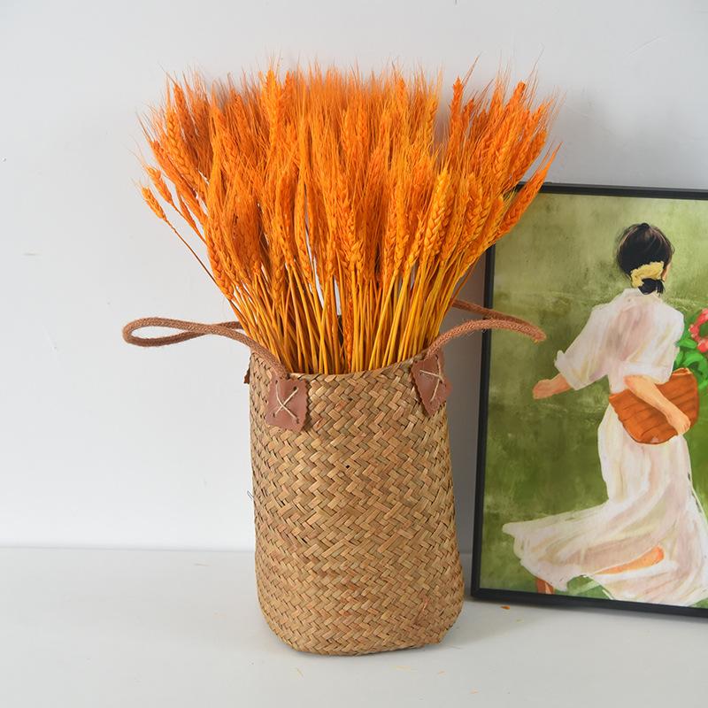 Natural Straw Woven Flower Basket Flower Ware Vase Wheat Ear Barley Decorative Ornament Dried Flower Seaweed Woven Basket Portable