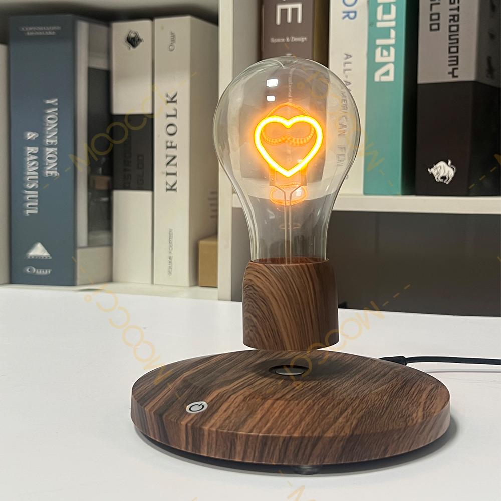 Romantic Heart Design Warm LED Night Light Table Lamp Magnetic Levitation Floating Light Bulb for Home Office Bar Counter Decor
