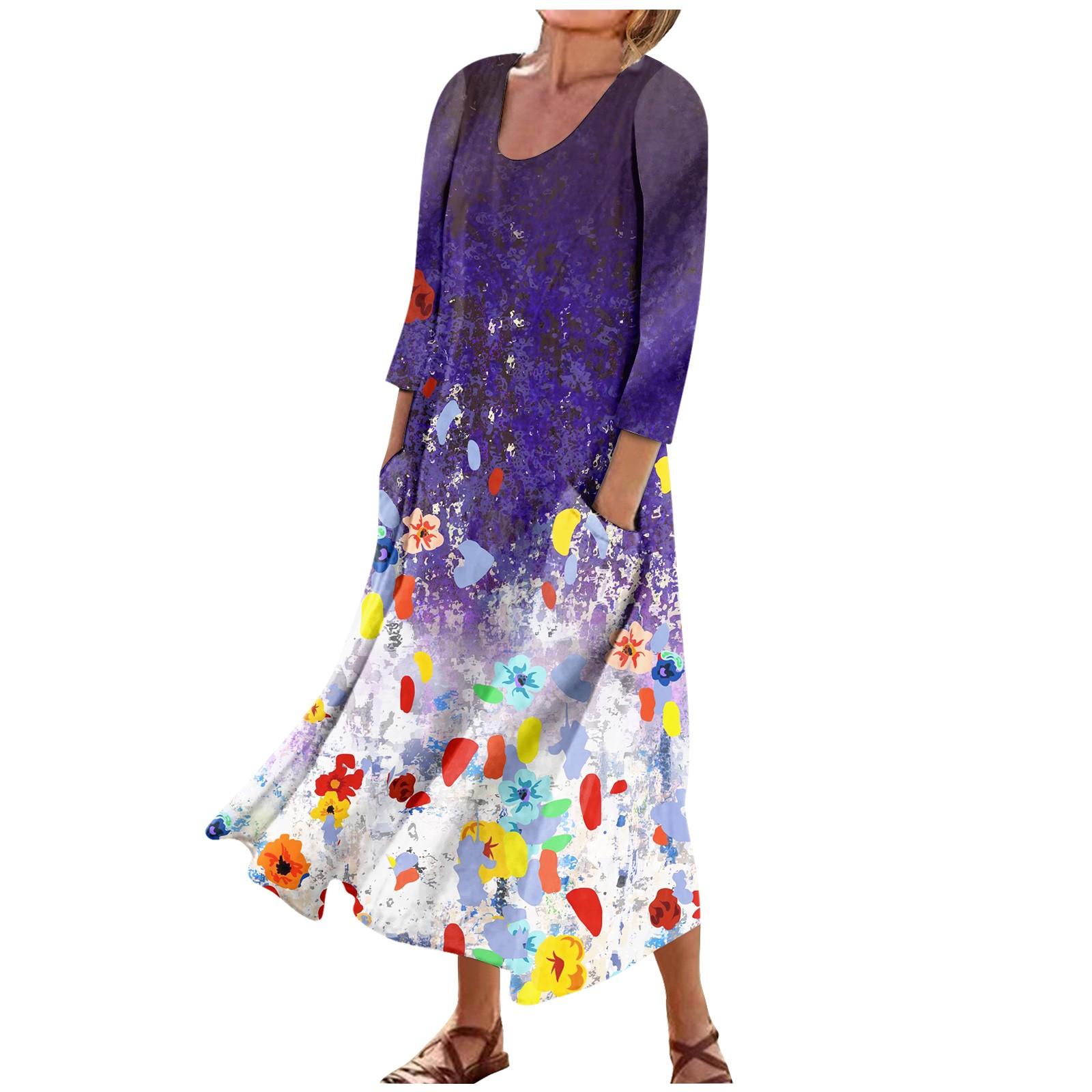 

Dress For Women Spring Boho Casual Fashion 3/4 Sleeve Dress For Holiday Large Size XXXL