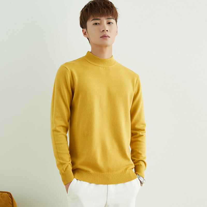 Fall and Winter Semi-turtleneck Sweater Men's Pullover Loose Solid Color Handsome Knit Sweater Fashion Versatile Bottoming Wool Sweater Long-sleeved