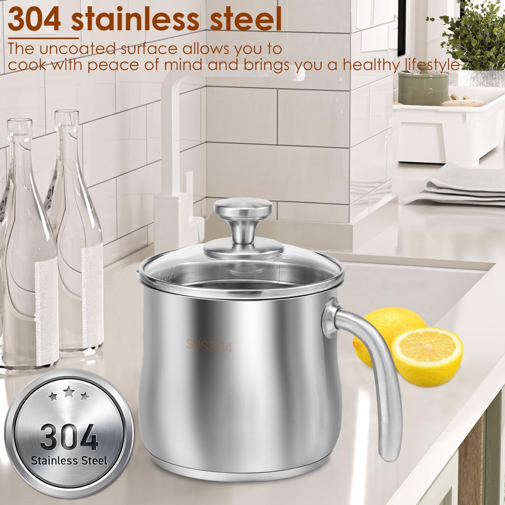 2000ML Stainless Steel Stock Pot For Soups Stews Household Noodle Cooking Pot Durable Easy to Clean Essential Kitchen Gadgets