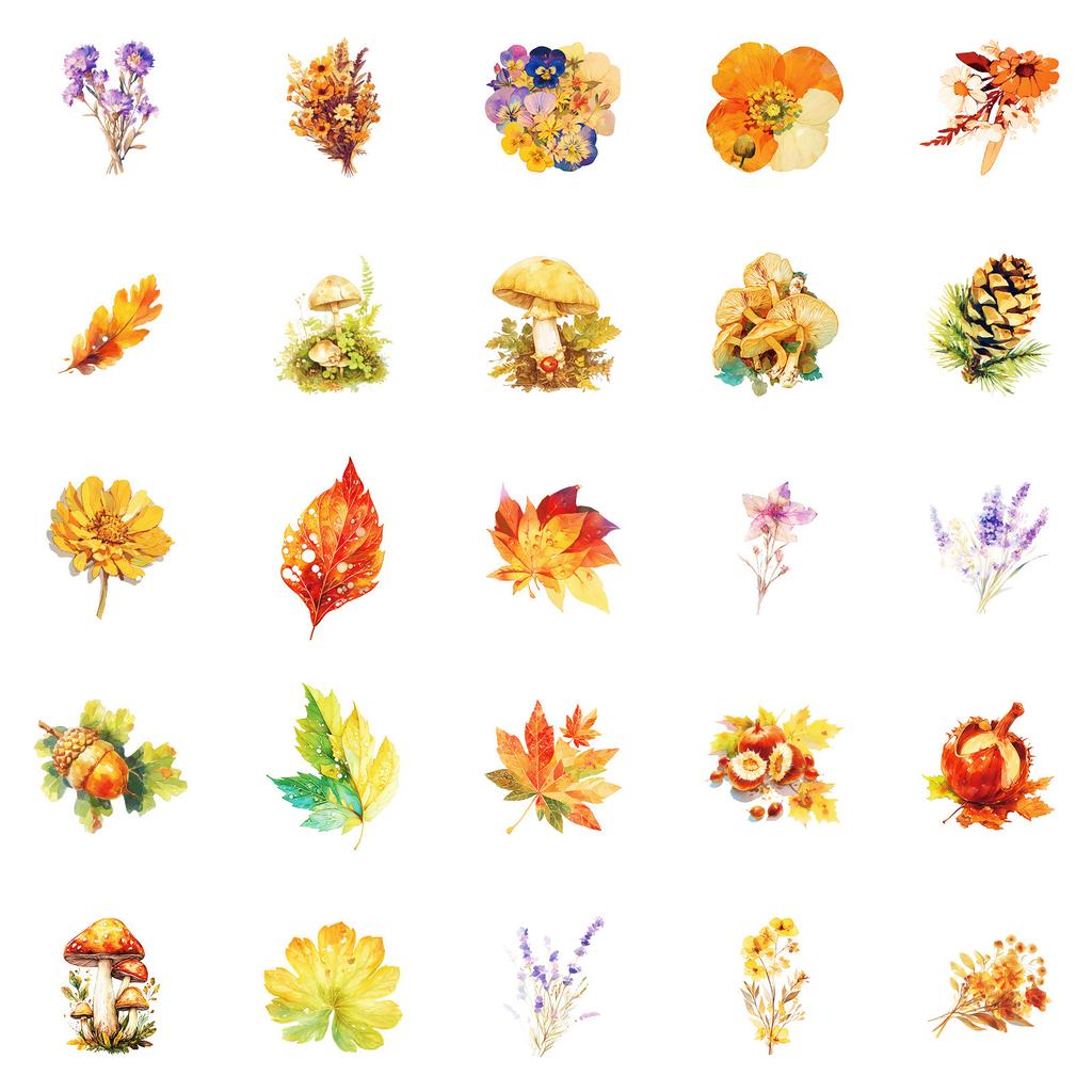 50 Original Non-Infringement Autumn Plant Graffiti Stickers Pp Waterproof Decorative Stickers