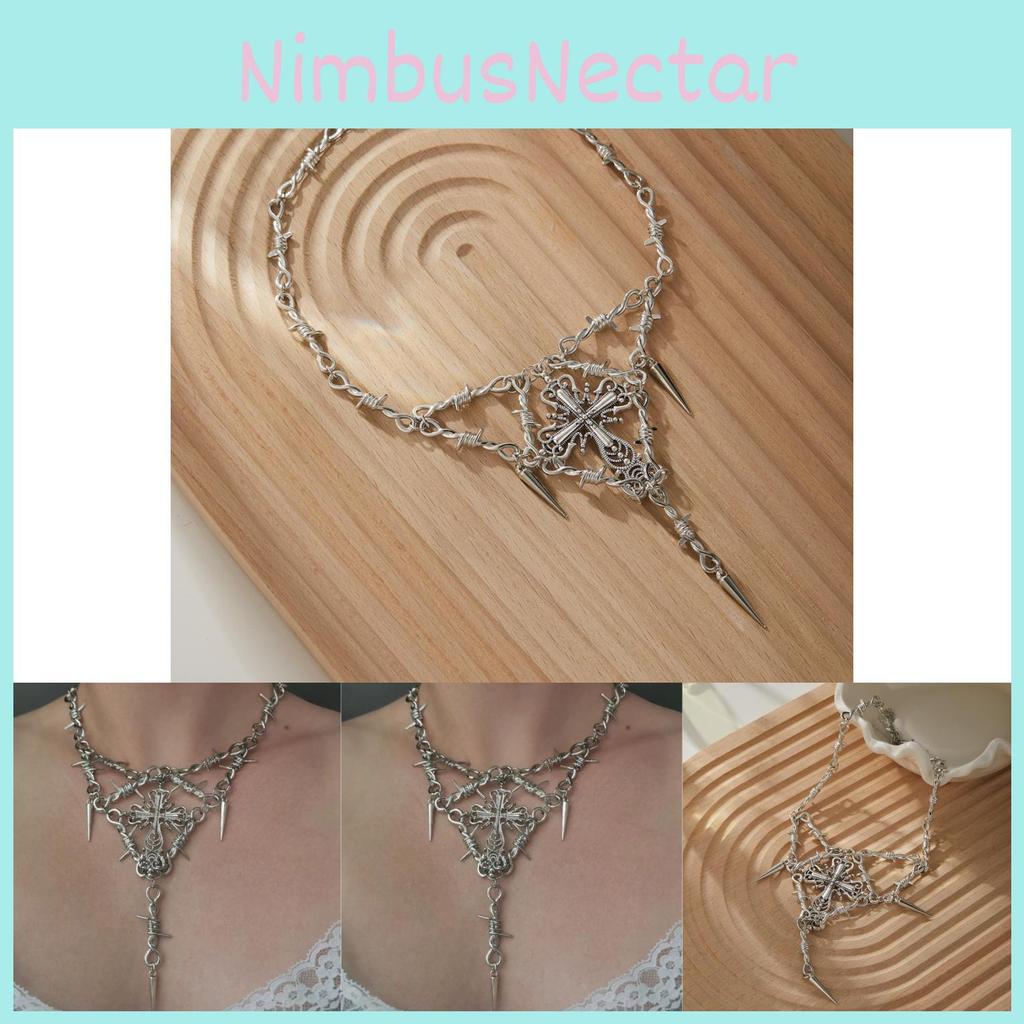 Unique Geometric Design Thorn Cross Pendant Necklace For Women Fashionable Casual Style