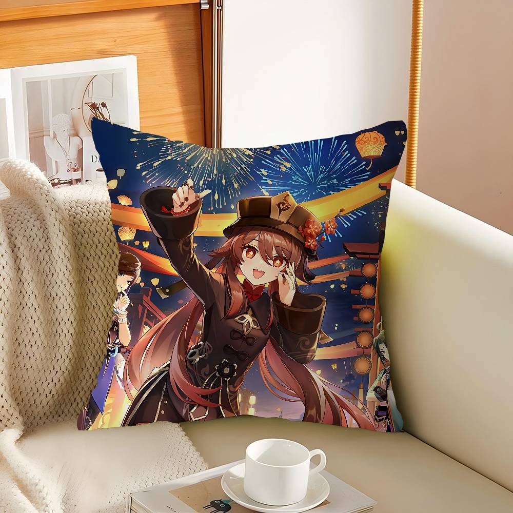 Аниме Наволочка для подушки Ху Тао Наволочка Обивка Диванная подушка Декор дома Наволочка 16x16Inch